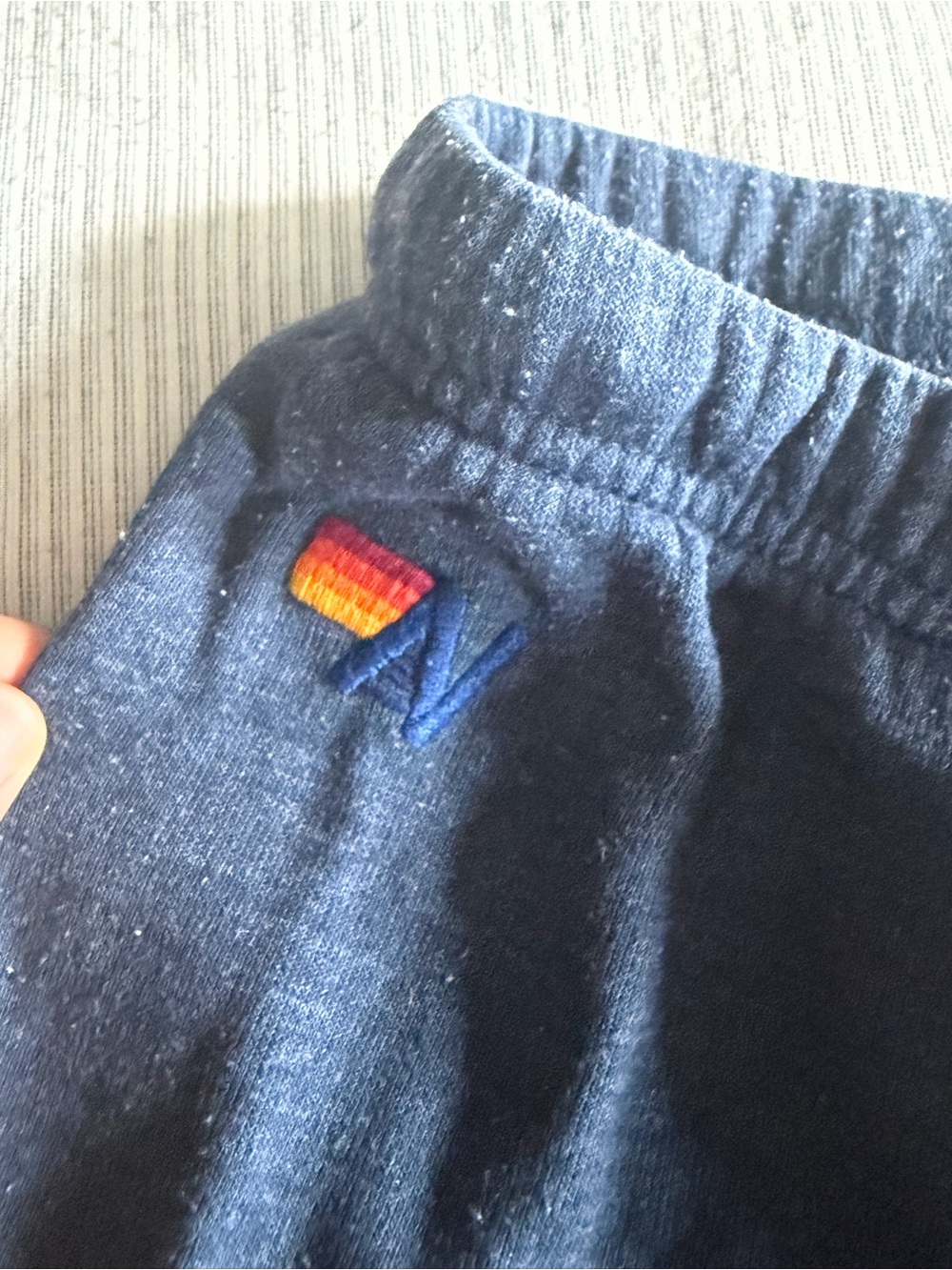 Aviator Nation Navy Track Pants with Neon Rainbow Side Stripes - Picture 2 of 3